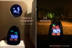 Stężenie pyłu PM2.5 w Bielsku-Białej, porównanie wartości w domu i za oknem