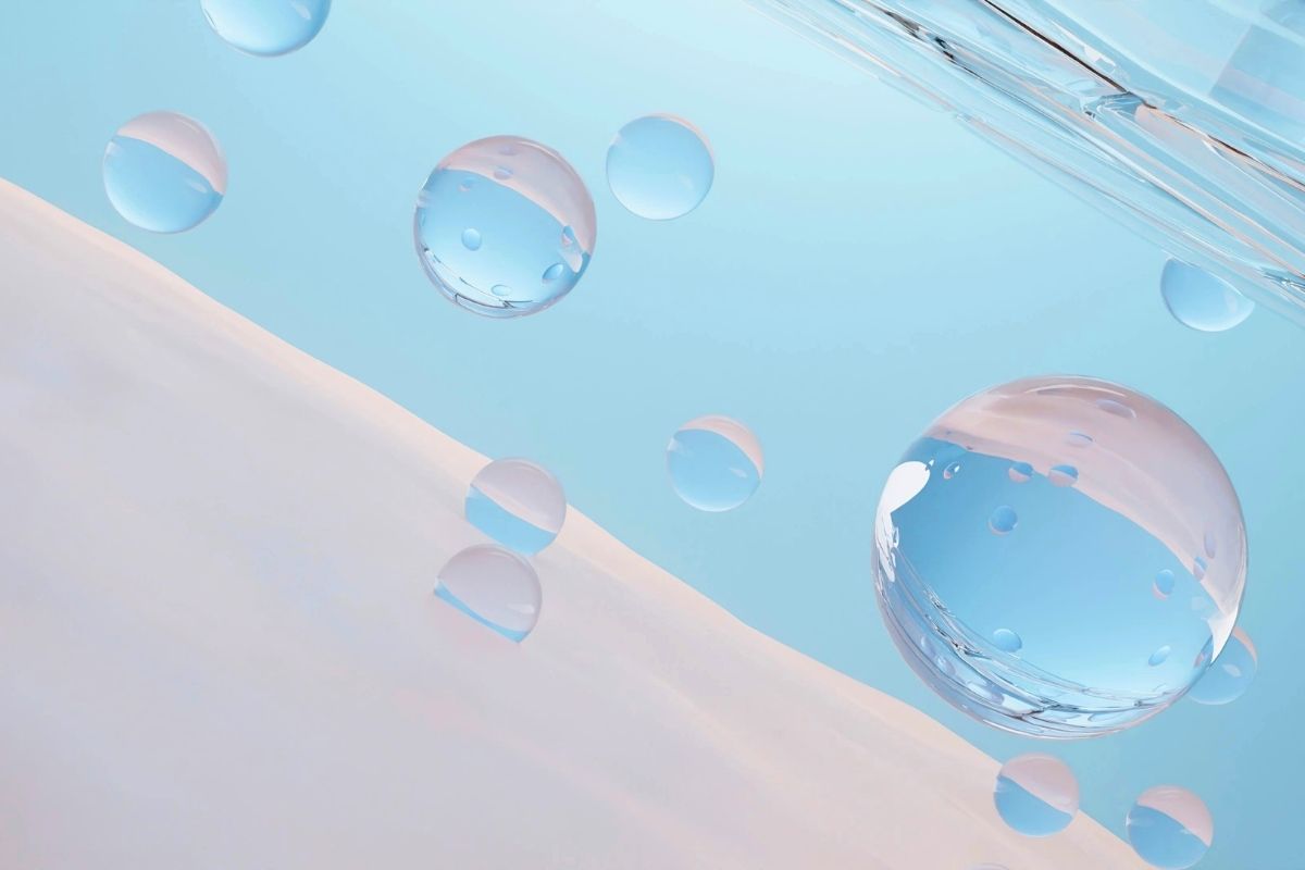 Ilustracja 3D, która przedstawia cząsteczki kolagenu pod mikroskopem w zetknięciu ze skórą