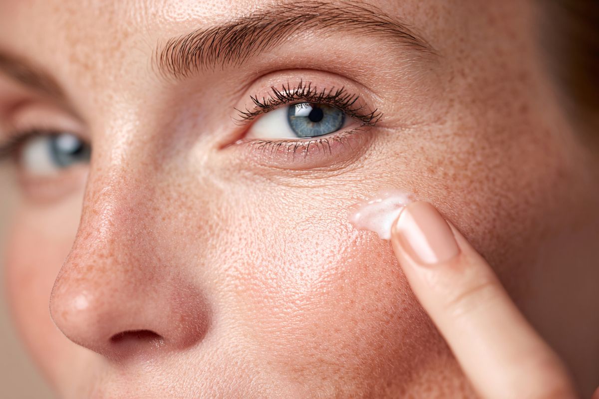 Kobieta stosuje krem na łojotokowe zapalenie skóry