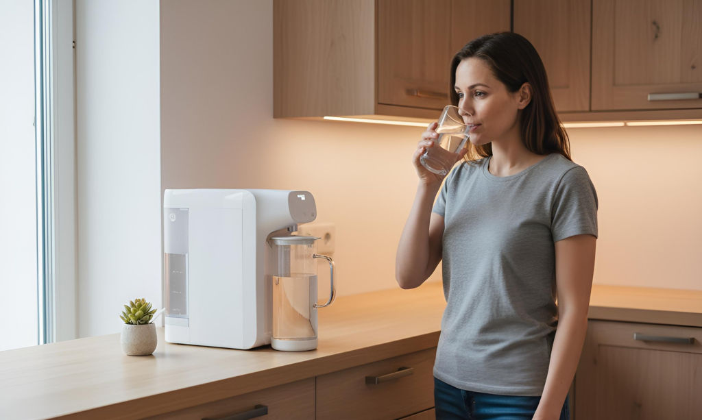 Kobieta pije wodę osmotyczną