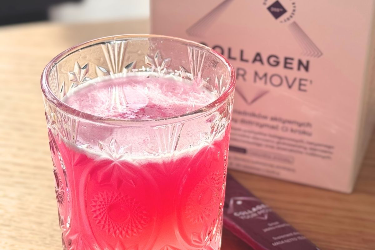 Zdjęcie przedstawia napój kolagenowy przygotowany na bazie Ysto Collagen Your Move